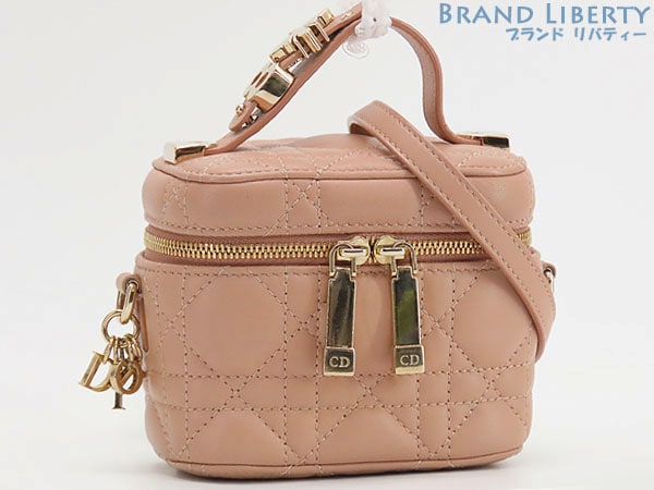 超美品クリスチャンディオールLadyDiorマイクロヴァニティカナージュ2WAYミニハンドバッグショルダーバッグピンクベージュ