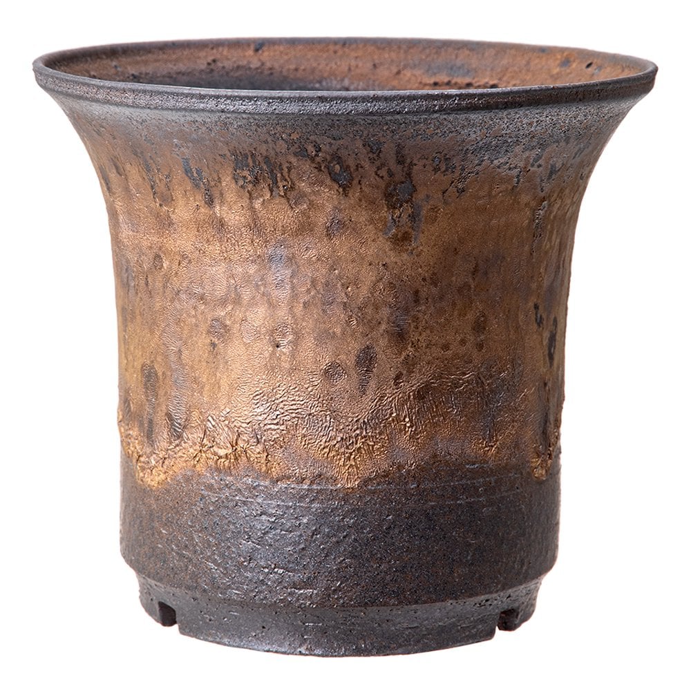 盆栽鉢　信楽焼　植木鉢　金彩大深ソリ　６号　多肉植物　山野草　ＣＲＣ90―03―05―45―00