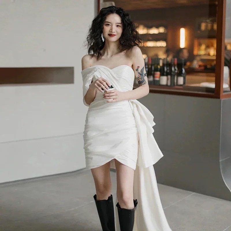 新作追加!!!結婚式ドレスドレピースセクシーウエディングドレスブブラ花嫁披露宴二次会謝恩会発表会演奏会女子会