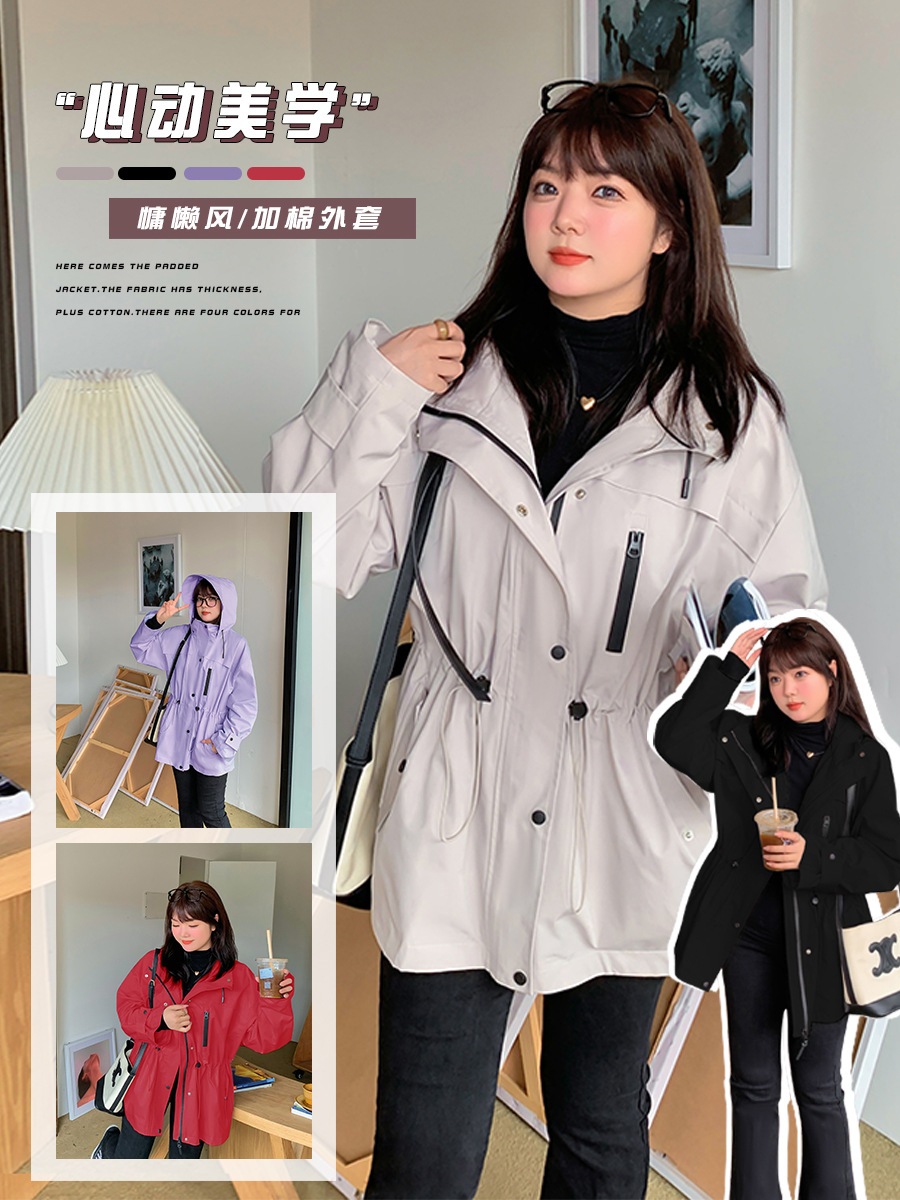 【ぽちゃまに】 2024秋新品 ジャケット パーカー 裏起毛 厚手 フード付き ショートコート 体型カバー 大きいサイズ レディース アウター マウンテンパーカー メガ割