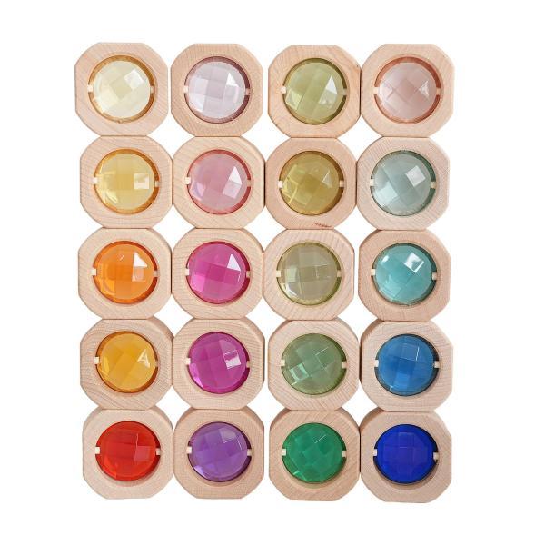 20個の木製ブロック積み木おもちゃレインボーアクリルビルディングキューブ早期学習感覚トレーニングおもちゃ子供用ホリデーギフト