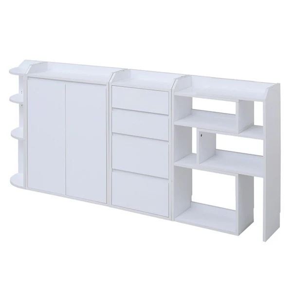 JKプラン カウンター下収納 4点セット 薄型 幅162 ～ 194 奥行22 高さ80 リビング 引き出し YHK-0204FULLSET-WH ホワイト