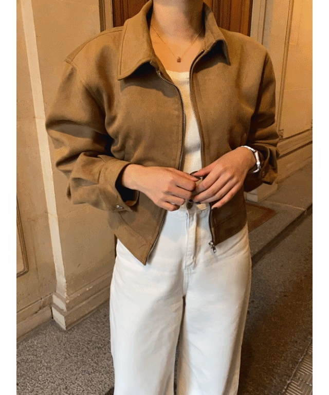 [価格実話] モブ スエード ショートカラー ジップアップ ジャケット ブルゾン ジャンパー