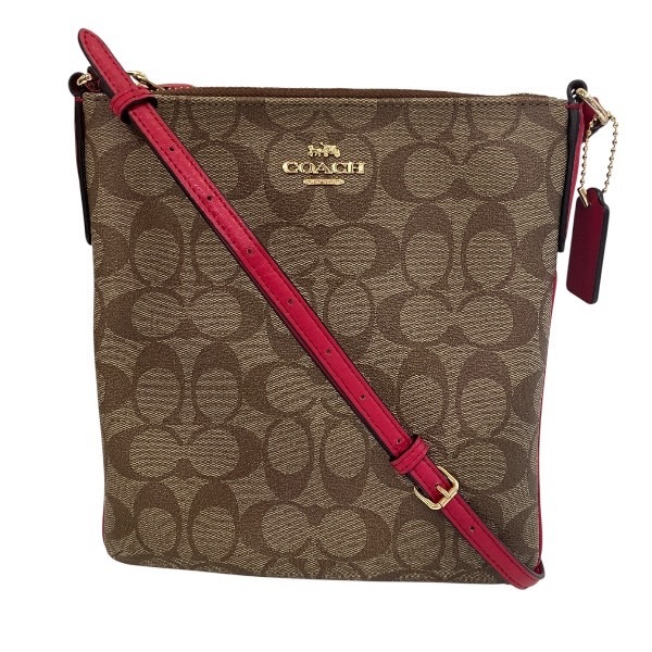 コーチ シグネチャー F58809 ブラウン×レッド ショルダーバッグ 【中古】