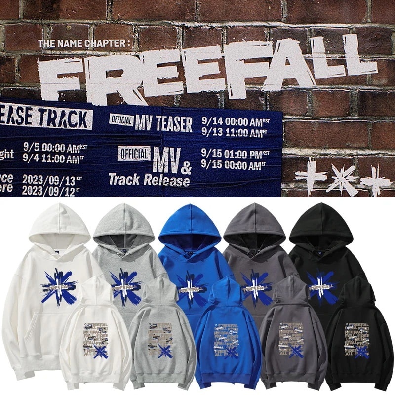 Txt Album Freefall スウェットシャツ薄手ベルベットプリントプルオーバーパーカー