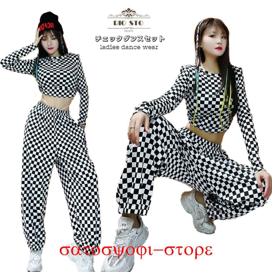 新作即納hiphopダンス レディース ダンス衣装 人 チェック 上下セット ゆったり きいサイズ 2点 へそ出し ダンスウェア ヒップホップ 演出 舞台 チアダンスhiphopダンス レディース