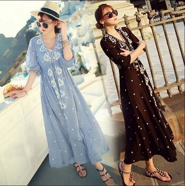 【夏セール！】リネン混ワンピース ワンピース 夏 レディース サマードレス ロング マキシ丈ワンピース マキシワンピ 刺繍 ロング丈 大きいサイズ 大人かわいい お洒落 花柄 ふんわり フェミニン ブ