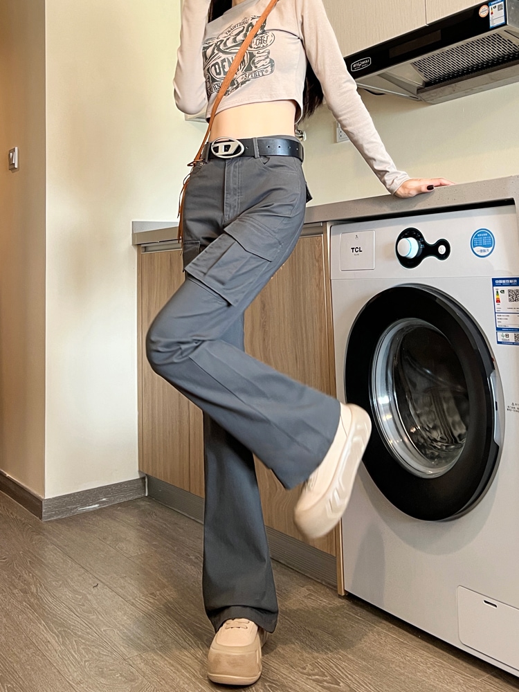 ワークパンツ レディース 秋新作 カジュアルパンツ シニア ドレープ感 スキニーフレアパンツ アメカジ マイクロフレアパンツ