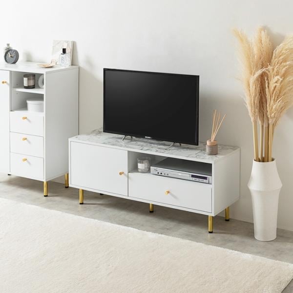 テレビ台 ローボード ラック 棚 おしゃれ ゴールド 白 かわいい 韓国風 エレガント 引き出し ホワイト 幅110cm