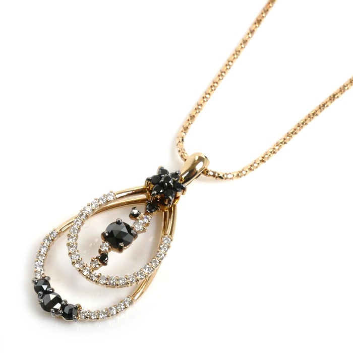 K18PG ピンクゴールド スウィング ネックレス ダイヤモンド1.00ct 7.4g -45cm ブラックダイヤ フリーチェーン レディース 中古