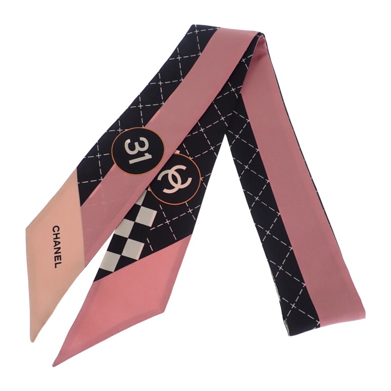 【Sランク】 ココマーク ヘアバンド スカーフ AA8767 シルク ブラック ホワイト ピンク チェッカー柄 レディース