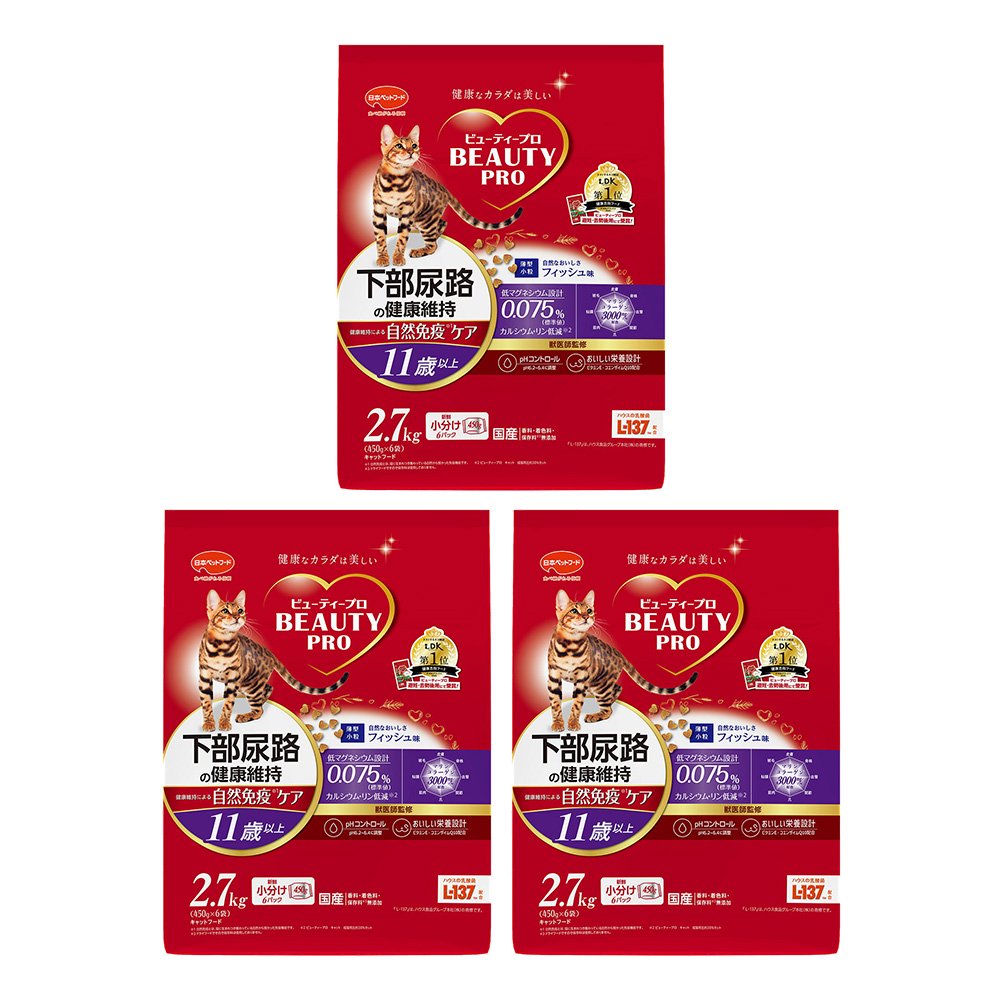 キャットフード　キャット　下部尿路の健康維持　１１歳以上　フィッシュ味　２．７ｋｇ（４５０ｇX６袋）X３　ＣＲＣ35―15―60―10―00