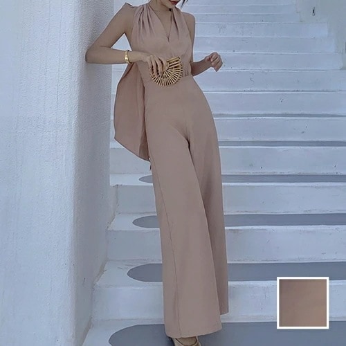 オールインワン サロペット 韓国 ファッション レディース 秋 冬 ブライダル お呼ばれ コーデ 成人式 二次会 同窓会 20代 30代 40代 50代 2025 ホルター バックシャン 深Vネ