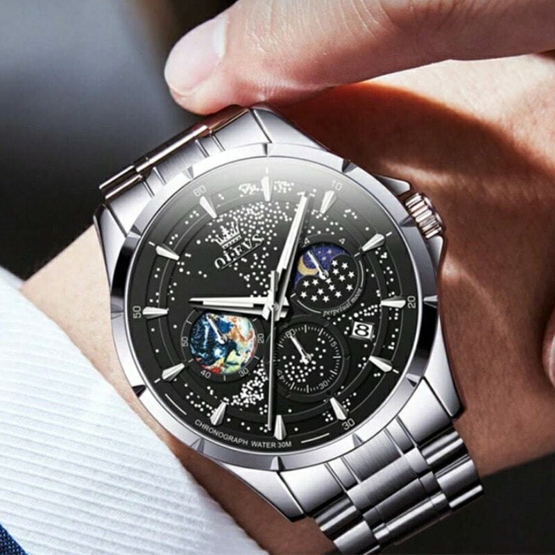 ファッション メンズ ステンレス鋼 防水 ルミナス クォーツ 腕時計 日付付き クロノグラフ機能カジュアルウォッチ ビジネスシーンにもメンズギフト