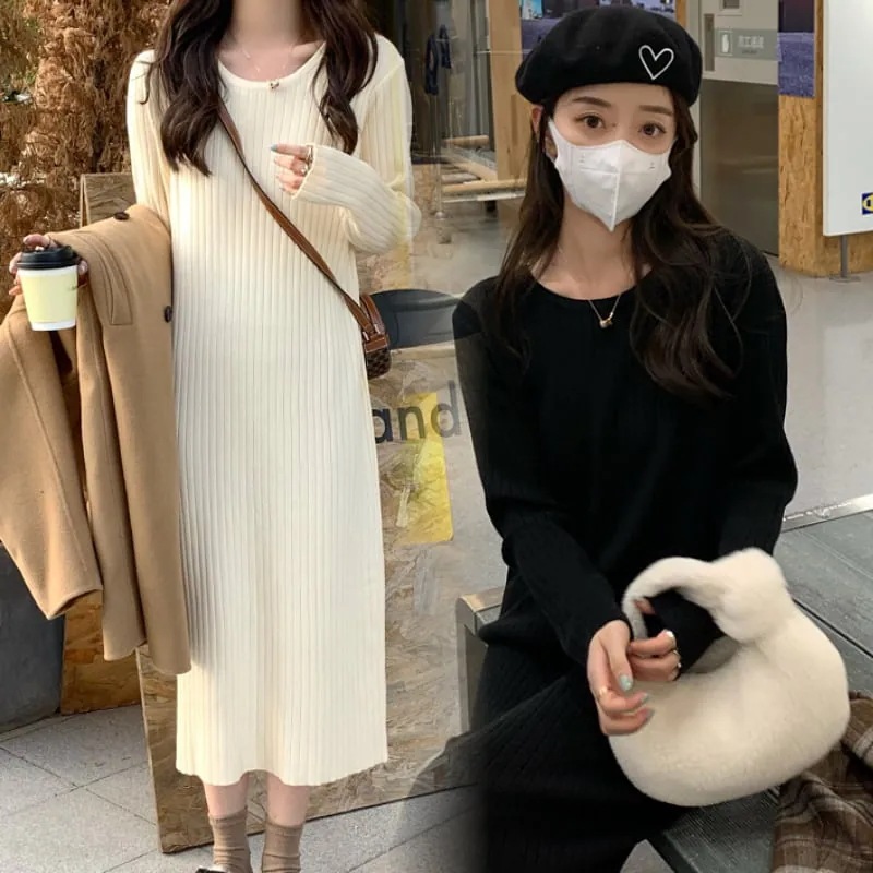 ワンピース 春 夏 ロングワンピース レディース ロング丈 長袖 ニットワンピース 韓国ワンピース ドレス 春秋
