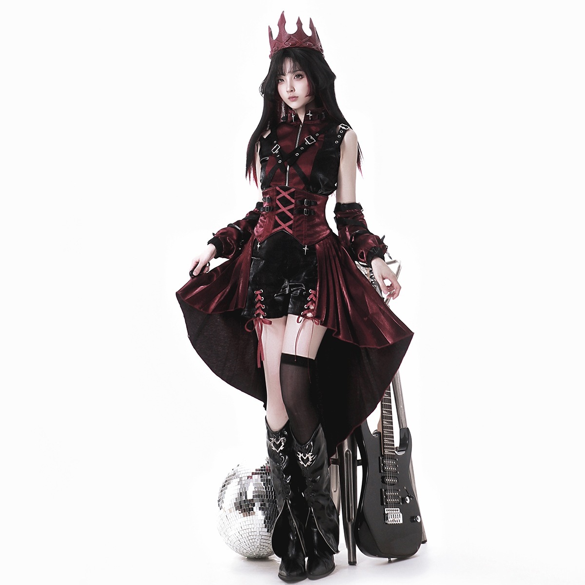 正規品デザインいばら刺客lolita黒赤ゴシックパンク上着ワンピースセット