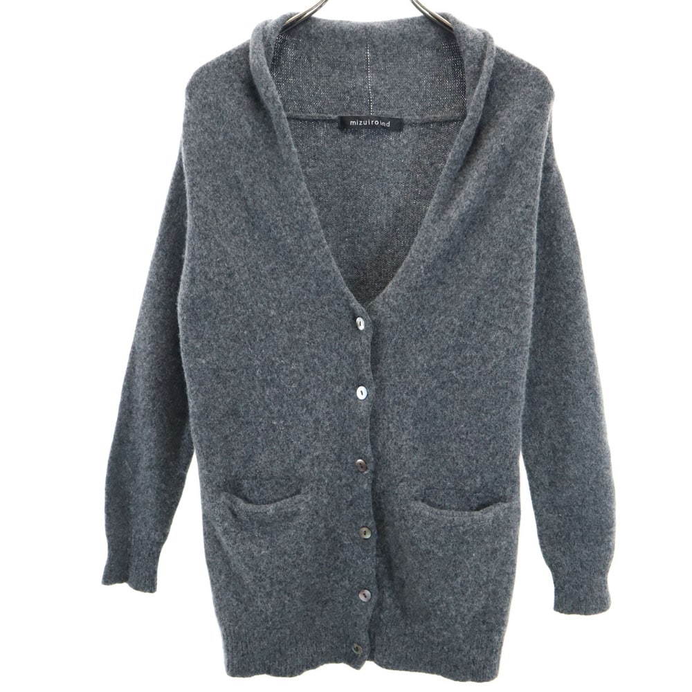 長袖 Vネック ニットカーディガン グレー レディース