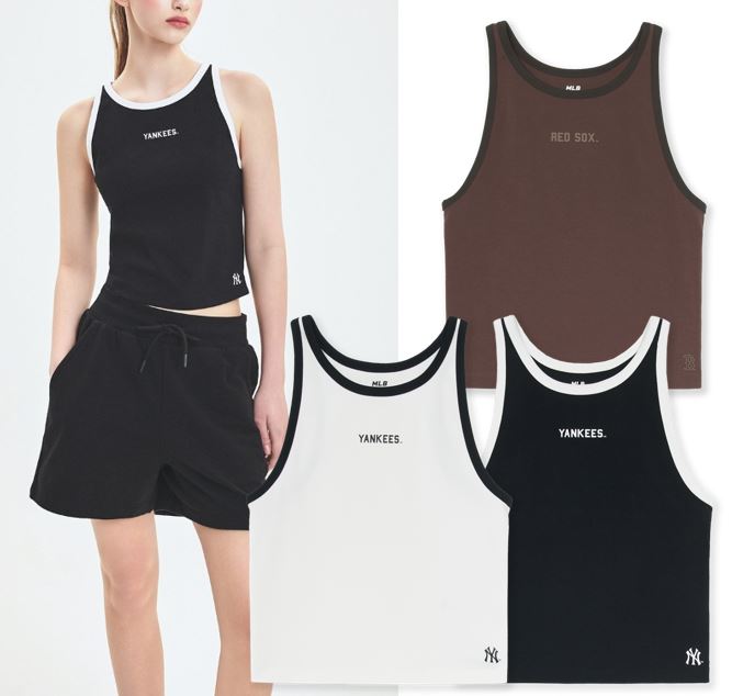 Women Varsity Slim Crop Sleeveless Top 3FTOV0153-50WHS, 3FTOV0153-43BRS, 3FTOV0153-50BKS