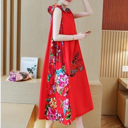 1331．花柄刺繍ドレス（レッド）　上品 大人 かわいい 花柄 お呼ばれ パーティー