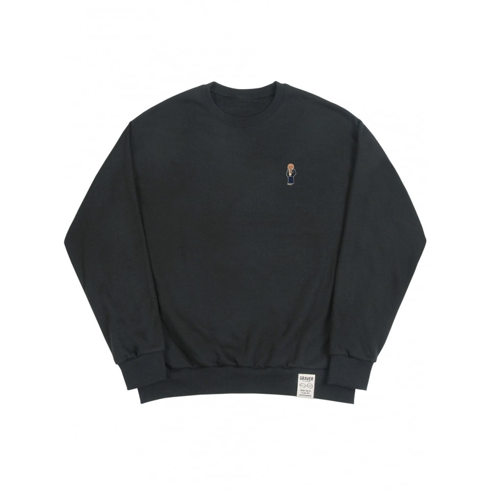 GRAVER タトゥードッグ刺繍フェリットマンツーマンチャコール