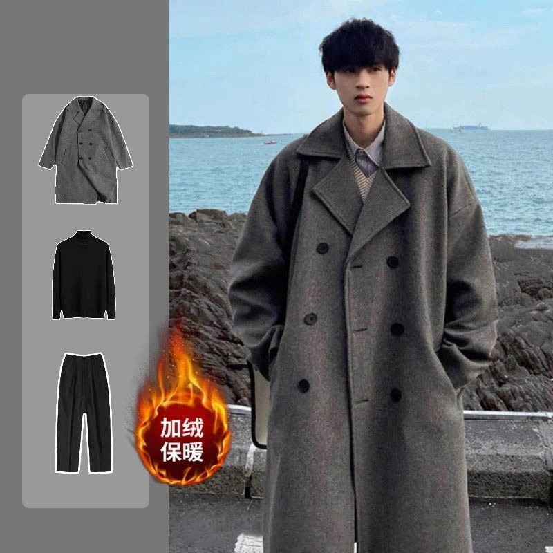 防寒 セットアップ 冬新しい メンズ ラシャコート セーター 裏起毛 パンツ ファッションスーツ 3点セット/2点セット