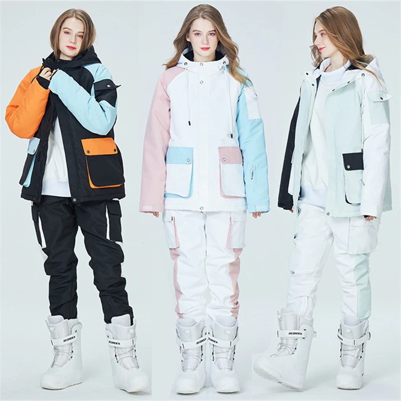 スノーボードウェア上下セットメンズレディースセットアップ韓国風ハイネック防水防風防寒切り替えスキーウェアスノボウェアスノボスキープルオーバーパーカー 14,409円