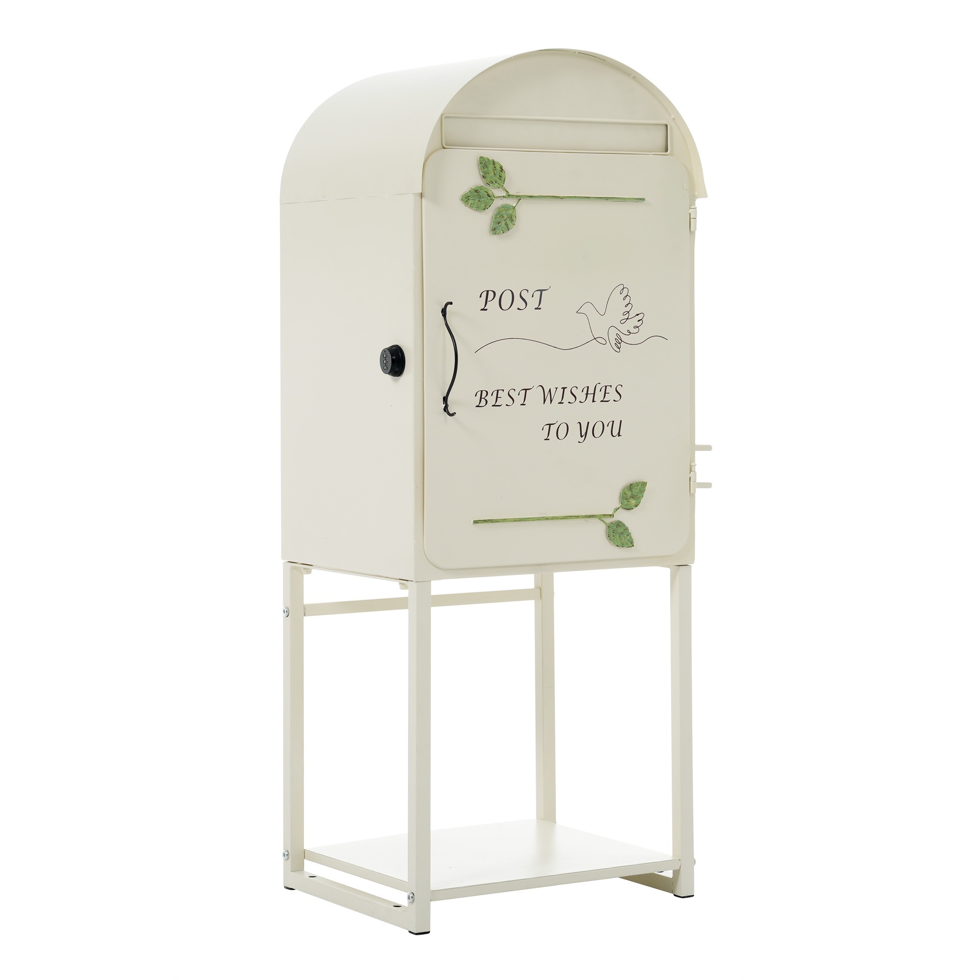 【国内発送】676【ベージュ】宅配ボックス ポスト 置き型 スタンドポスト 傘立て付き　大型 郵便受け 郵便ポスト 置き配 おしゃれ レトロ 一戸建て用 大容量 北欧 アンティーク 脚付き 収納 メー