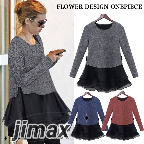 フラワーデザインチュニックワンピース ゆったりドルマンデザイン ラインカバー バラ柄 チュニック ホワイトデー