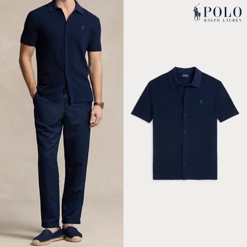 [ポロラルフローレン] テクスチャー コットン リネン シャツ セーター / NAVY