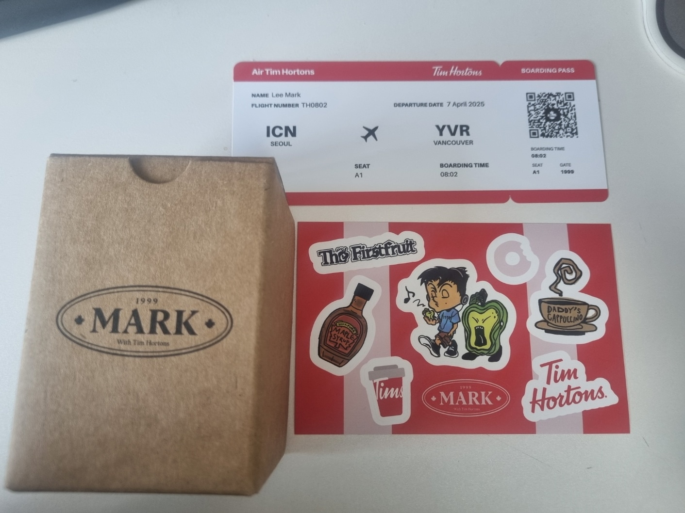 ON HAND) TIM HORTONS X NCT MARK GLASS, STICKER, FLIGHT TICKET SET