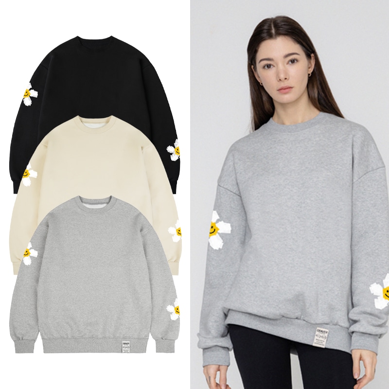 【GRAVER】24SS★ Multi Tape Flower Smile Drawing Sweatshirt UNISEX] Multi-tape flower smile drawing sweatshirt - GRAVER