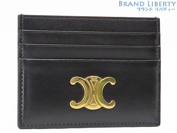 新品同様セリーヌトリオンフカードホルダーカードケースパスケース名刺入れブラックゴールド金具シャイニーカーフスキン