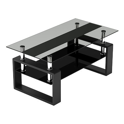 ガラステーブル ローテーブル コーヒーテーブル 収納棚 口字型のテーブル脚 ガラステーブル ローテーブル コーヒーテーブル 幅87.5x奥47.5x