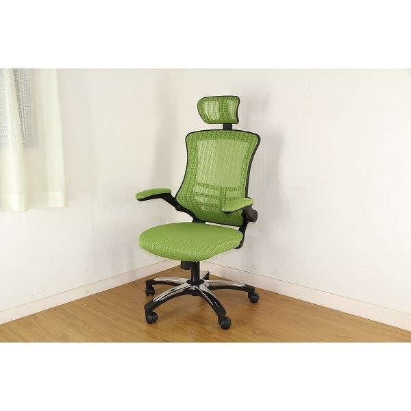 多機能アームアップチェア/オフィスチェア グリーン 幅66cm ハイバック 肘掛け キャスター付き マスターIII
