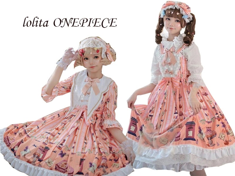ロリータ ワンピース ロリータ服 萌え萌え スカラップドレス キャミソール 半袖ワンピース ロリータ ブラウス コスプレ衣装 撮影 ハロウィン lolita 変身変装 リボン