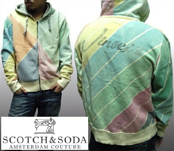 スコッチ&ソーダ スコッチアンドソーダ scotch&soda メンズ 長袖 パーカー ジップアップ 総柄 ヴィンテージ ウォッシュマルチカラー フーディー トップス カジュアル サーフ セレブ スト