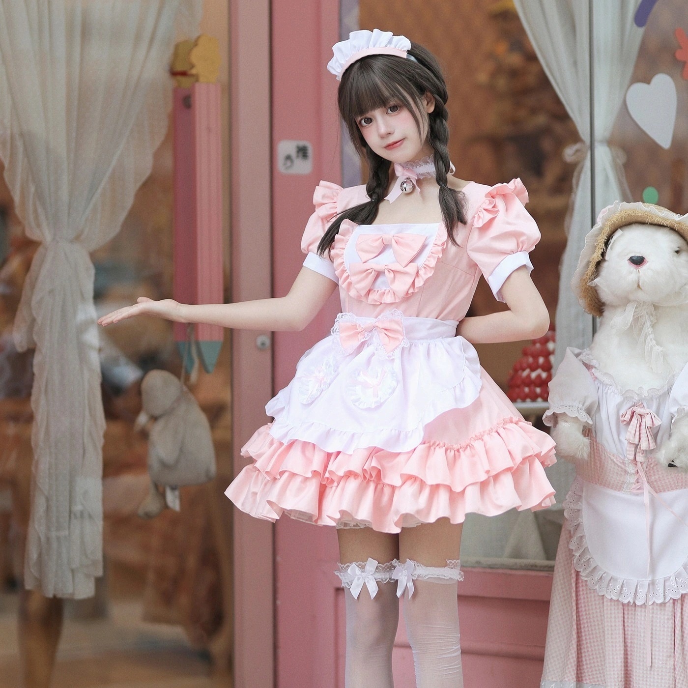 コスプレ日韓ソフト妹メイド服ワンピース清純で可愛いピンクメイド制服セットコスプレ