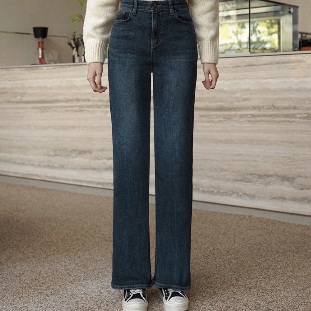 Click & Funny パーフェクトテンション起毛ワイドデニムパンツ [SMLサイズ]