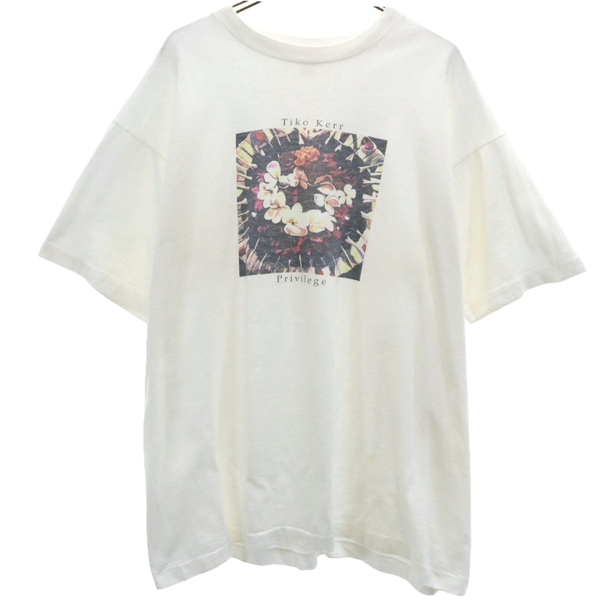 90s カナダ製 オールド 花プリント 半袖 Tシャツ XL ホワイト シングルステッチ メンズ 古着