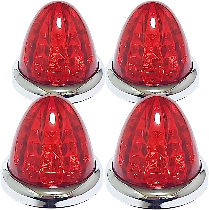 24V トラック用 LED マーカーランプ サイド 8面クリスタルカット仕様 16LED メッキリング 汎用 4個 セット( レッドレンズ)