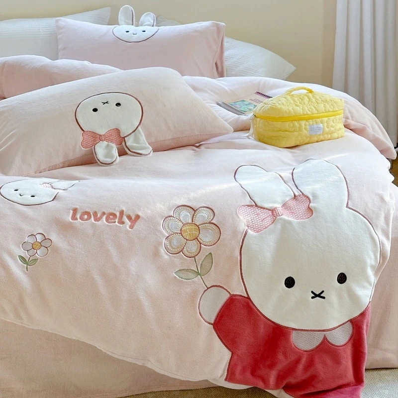子供らしくて可愛いミッフィー ミルクベルベット4点セット プリンセス両面プラスベルベット布団カバーシーツ寝具