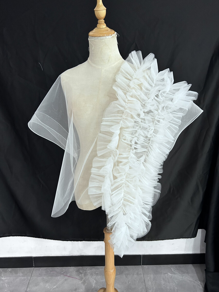 トップス 披露宴/結婚式 ウェディングドレス ラウンドネック 半袖 オフホワイト ソフトチュール 14,812円