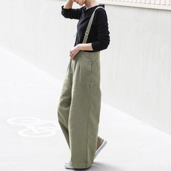 【売り切れ必至】 シンプル 無地 デニム 切り替え ハイウエスト サロペット