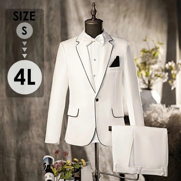 タキシード メンズ スーツ フォーマル 結婚式 演奏会 舞台 イブニングコート 紳士服 司会者 男性 ビジネス メンズスーツ リボン付き ステージ 合唱団 演出 発表会 学園祭 イベント ホワイト S