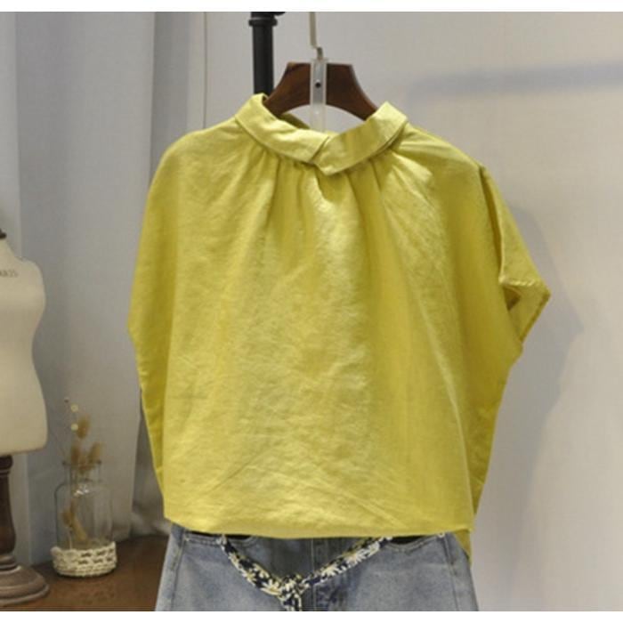 リネンブラウス レディース ブラウス 半袖 フレンチスリーブ トップス プルオーバー カジュアル シャツ ブラウス かわいい 可愛い