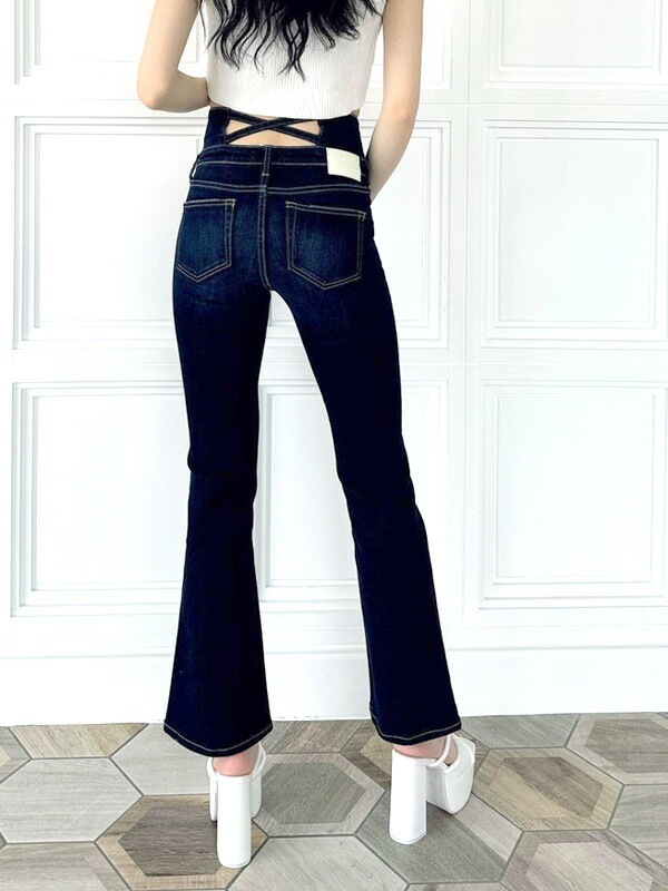 GYDA ジェイダ デニム パンツ NEW ハイウエスト BACK クロス フレアパンツ クロスデザイン ブーツカット 072452401901 072542401901 High Waist BA