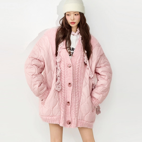 J3049 キルティング ミックス ニット ジャンパー