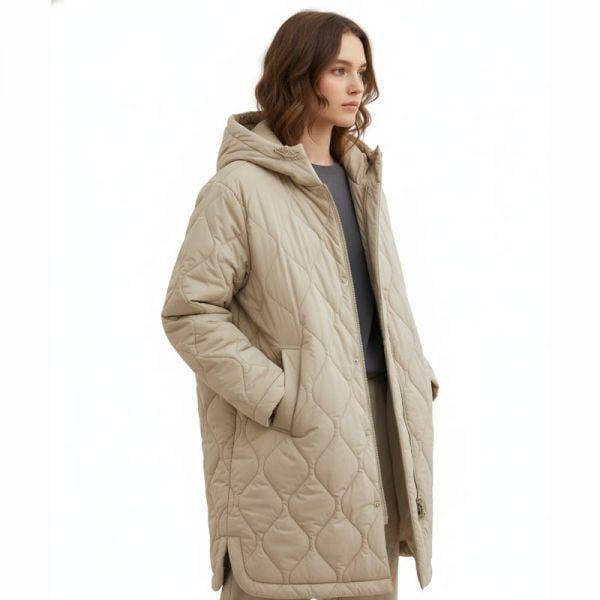 SNOWPEAK APPAREL リサイクル キルティング ロング フード ジャケット S24WUFPJ08 ベージュ