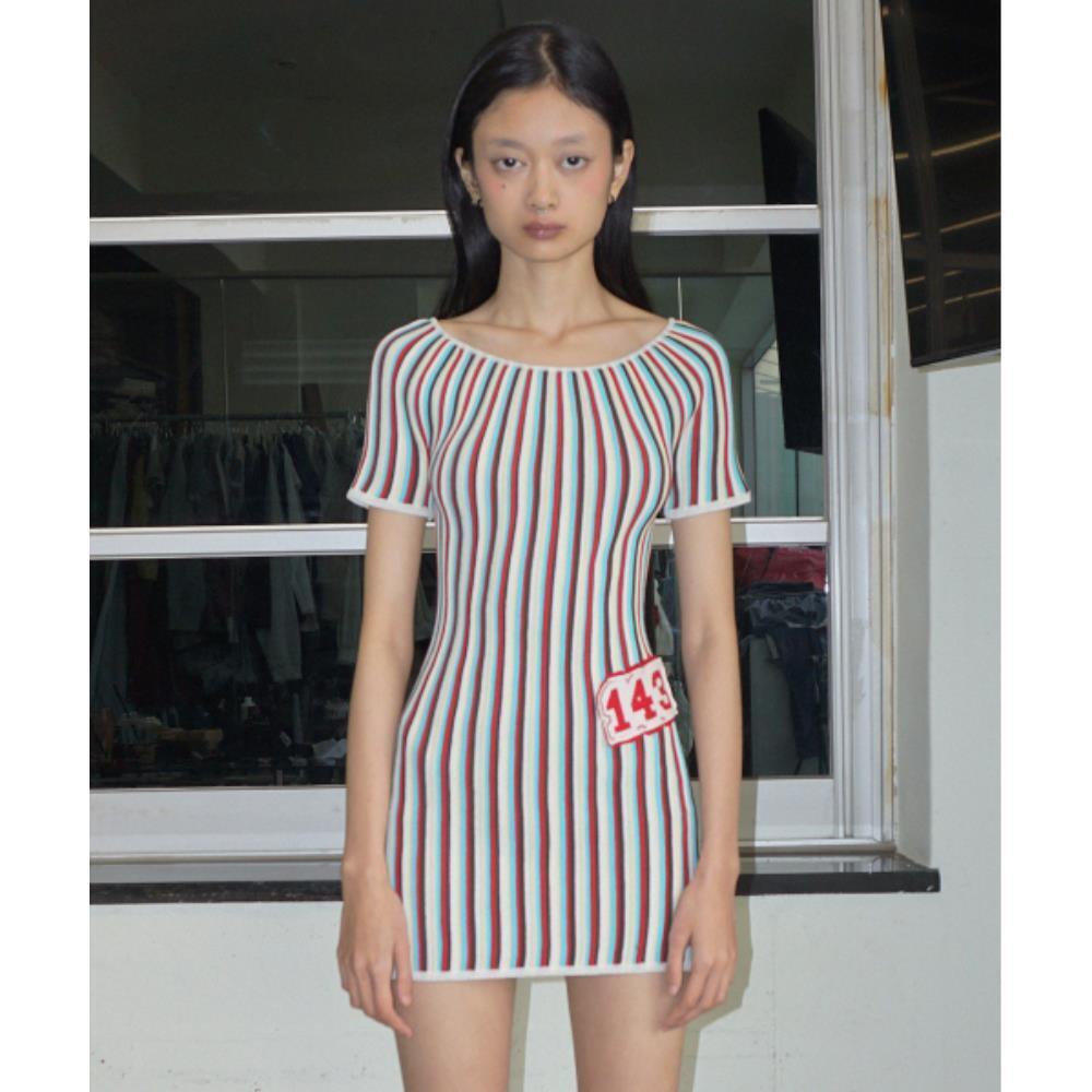 スカルプター Pleated Knit Mini Dress Multi Stripe SC24S301M