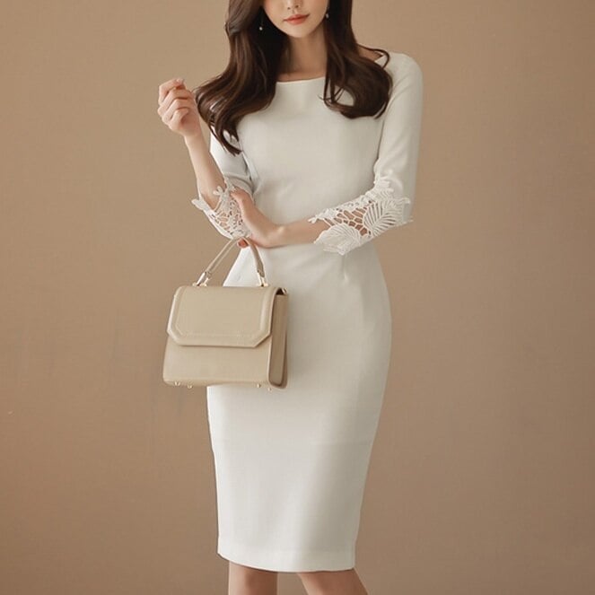 3color レディース ワンピース ショート ショート丈 膝丈 ひざ丈 袖あり 7分袖 ラウンドネ